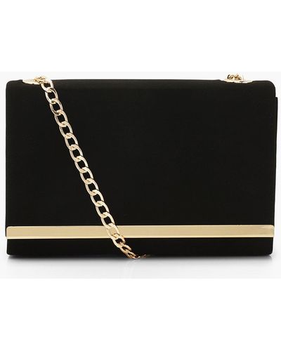 Boohoo Structured Suedette Clutch Bag And Chain - Black
