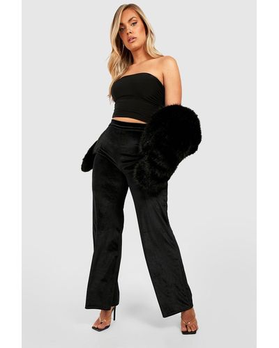 Boohoo Pinstripe Drawcord High Waisted Wide Leg Trousers in Blue