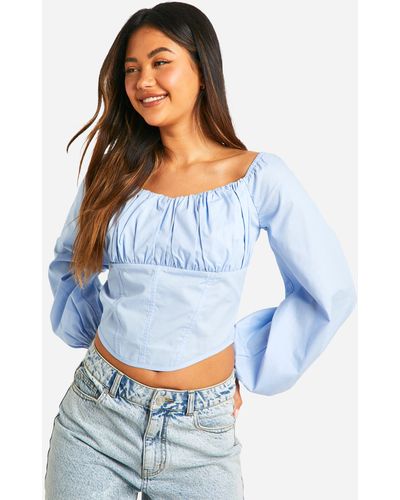 Boohoo Ruched Bust Puff Long Sleeve Corset - Blue