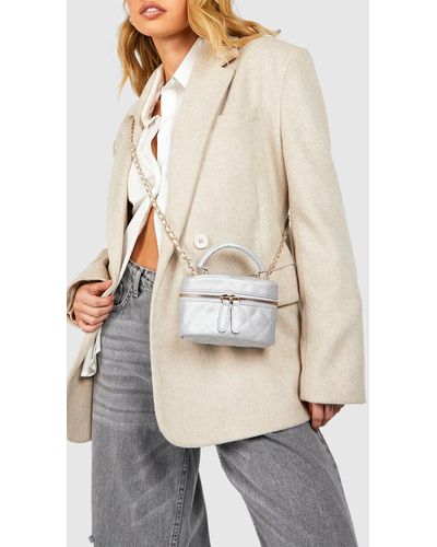 Boohoo Quilted Vanity Crossbody Chain Bag - Natural