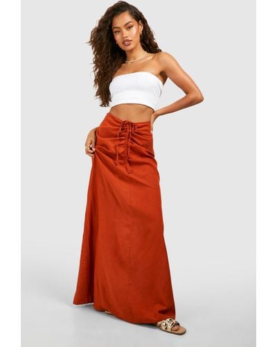 Boohoo Ruched Detail Midi Skirt - Red