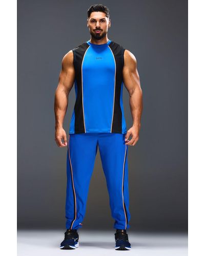 Boohoo Pantalón Deportivo Man Active Con Colores En Bloque - Azul