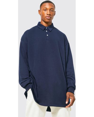 BoohooMAN Exteme Oversized Loopback Rugby Top - Blue