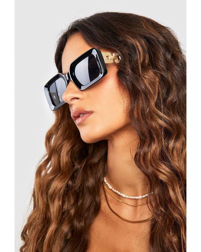 Boohoo Chain Side Rectangle Sunglasses - Brown