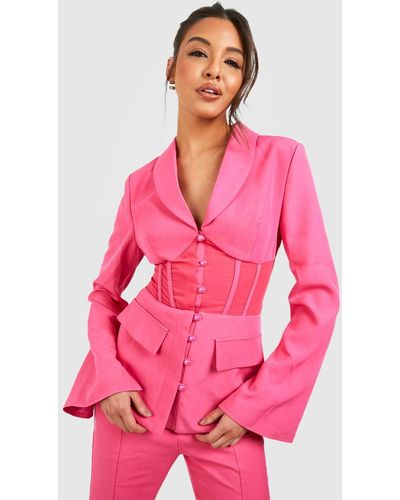 Boohoo Fitted Corset Waist Tailored Blazer - Pink