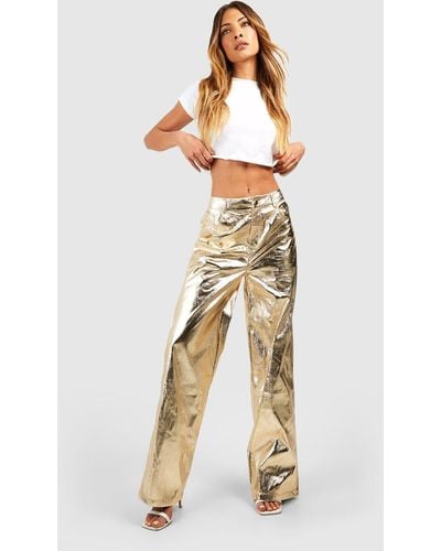 Boohoo High Waisted Metallic Full Length Pants