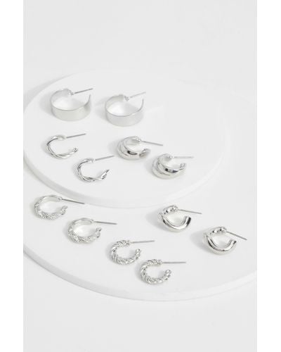 Boohoo Silver 6 Pack Hoop Earrings - Blanco