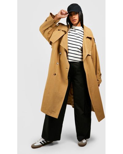 Boohoo Oversized Belted Trench Coat - Natural
