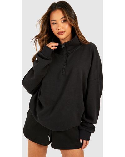 Boohoo Half Zip Oversized Sweatshirt - Black