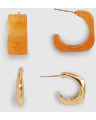 Boohoo Amber Multipack Hoop Earrings - Naranja