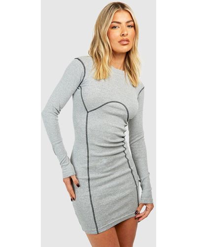 Boohoo Seam Detail Long Sleeve Bodycon Dress - Gray