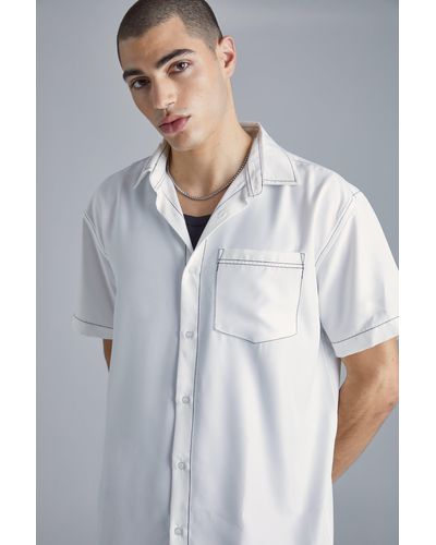 BoohooMAN Oversize Twill-Hemd mit Kontrast-Naht - Grau