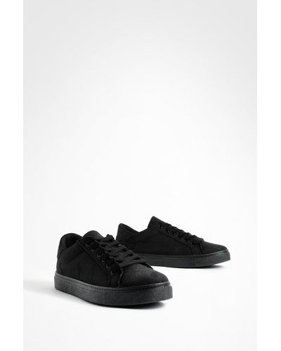 Boohoo Faux Suede Basic Flat Sneakers - Black