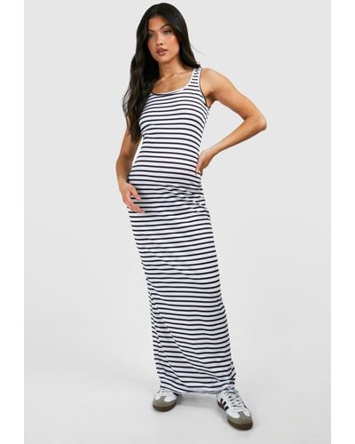 Boohoo Maternity Stripe Scoop Neck Maxi Dress - White