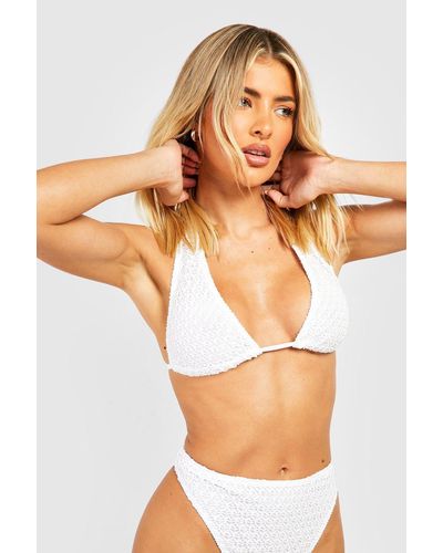 Boohoo Textured Crochet Wide Triangle Bikini Top - White