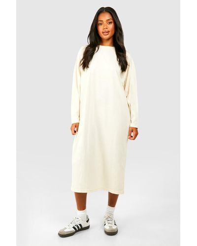 Boohoo Oversized Long Sleeve T-shirt Midi Dress - White