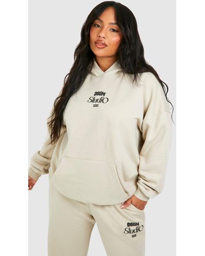 Boohoo Plus Dsgn Puff Print Oversized Hoodie - Natural