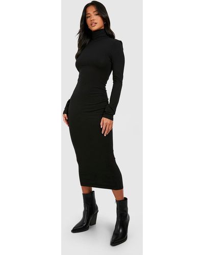 Boohoo Petite Premium Super Soft Roll Neck Midaxi Dress - Black