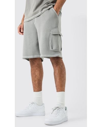 BoohooMAN Relaxed Contrast Stitch Cargo Shorts - Gray