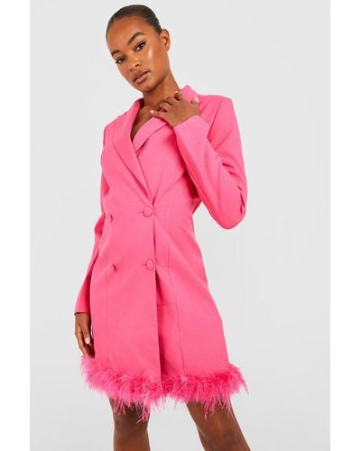 Boohoo Tall Fluffy Feather Trim Blazer Dress - Pink