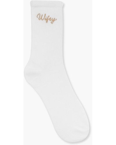 Boohoo Wifey Socks - White