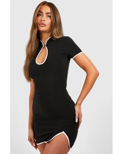 Boohoo Contrast Cap Sleeve Mini Dress - Black