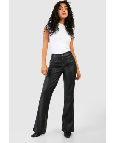 Boohoo Leather Look Zip Front Flare Trouser - Black