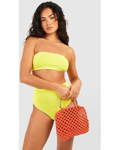 Boohoo Premium Crinkle Bandeau Bikini Top - Yellow