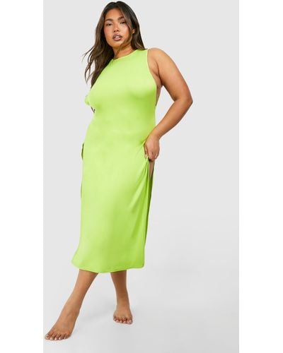 Boohoo Plus Basic Split Beach Dress Cover Up - Green