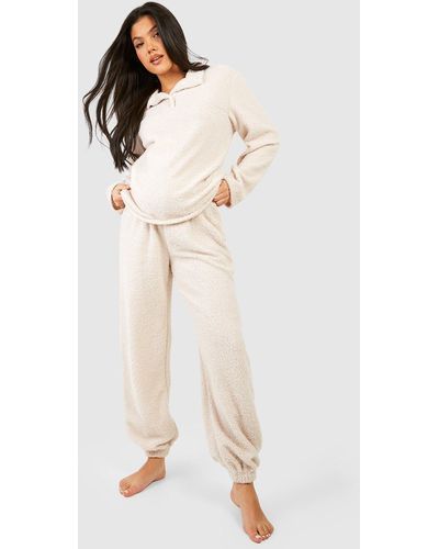 Boohoo Maternity Fluffy Borg Loungewear Jogger - Natural