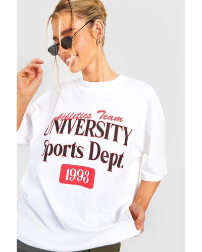 Boohoo College Slogan Oversized T-shirt - White