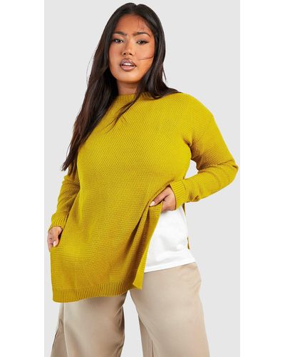 Boohoo Plus Side Split Moss Stitch Sweater - Yellow