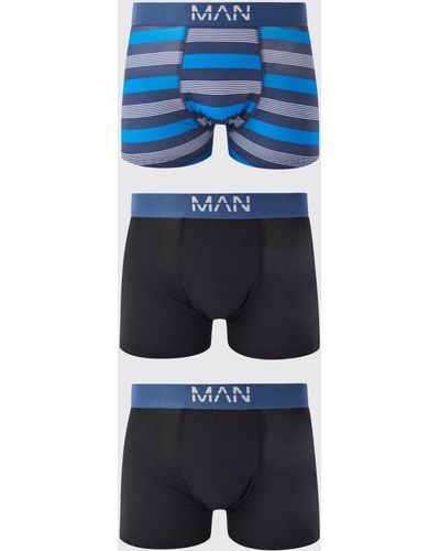 BoohooMAN 3 Pack Stripe Boxers - Blue