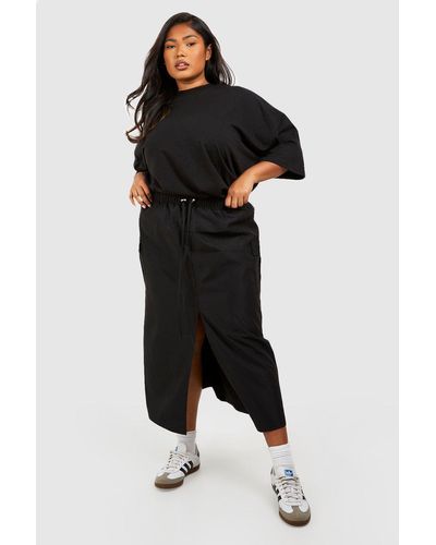 Boohoo Plus Cargo Midaxi Skirt - Black