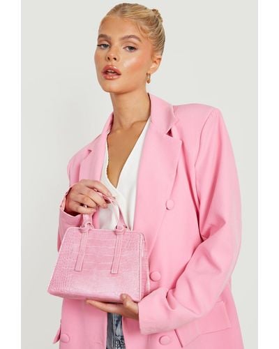Boohoo Mini Croc Cross Body Bag - Pink