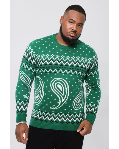 Boohoo Plus Paisley Fairisle Christmas Sweater - Green