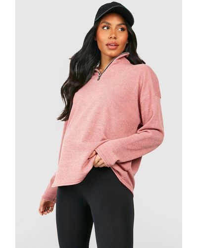 Boohoo Maternity Soft Knit Half Zip Sweater - Pink