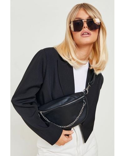 Boohoo Front Chain Detail Fanny Pack - Black