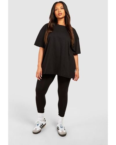 Boohoo Plus Oversized T-shirt And Legging Set - Black