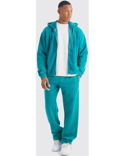 BoohooMAN Kastiger Oversize Man Trainingsanzug mit Reißverschluss und Kapuze - Blau