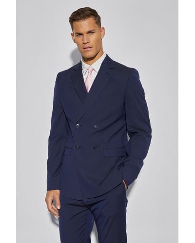 Boohoo Tall Slim Double Breasted Suit Jacket - Blue