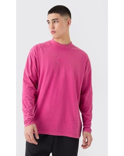 Boohoo Oversized Extended Neck Washed Long Sleeve T-shirt - Pink