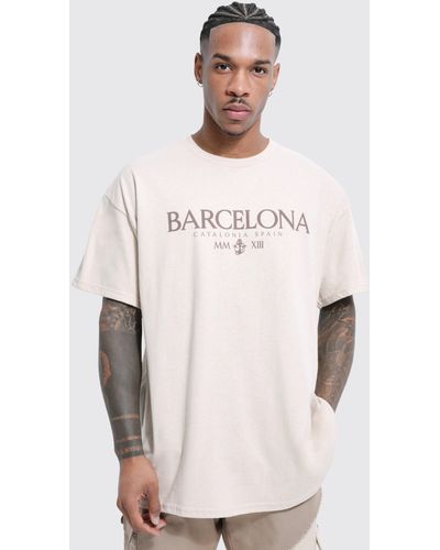 Boohoo Oversized Barcelona Print T-shirt - Natural