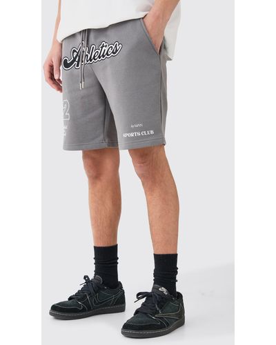 BoohooMAN Regular Varsity Applique Shorts - Gray