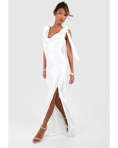 Boohoo Satin Tie Strap Maxi Slip Dress - White