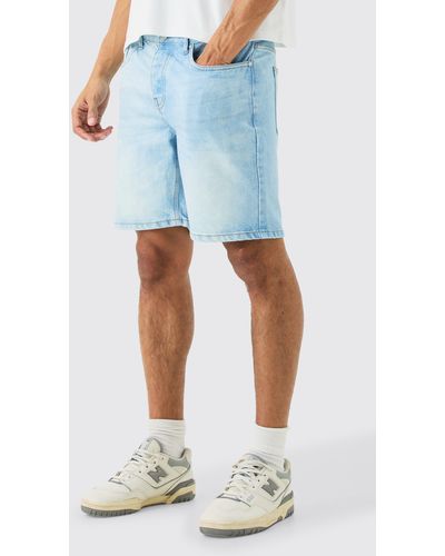BoohooMAN Slim Rigid Denim Shorts In Light Blue