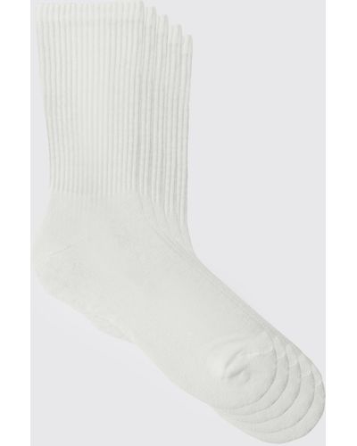 BoohooMAN 5 Plain Sports Socks - White