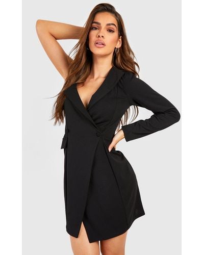 Boohoo One Shoulder Pocket Detail Blazer Dress - Black