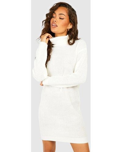 Boohoo Basic Roll Neck Sweater Dress - White