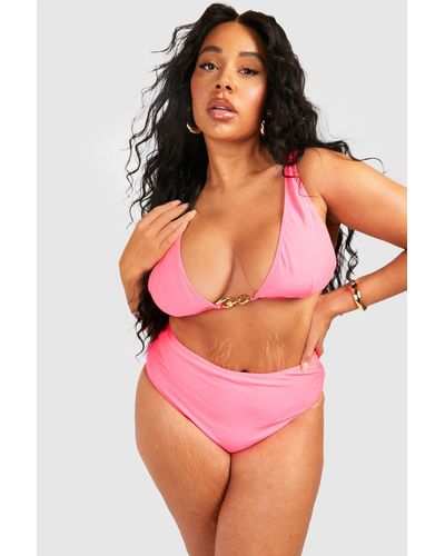 Boohoo Plus Chain Belted High Waist Bikini - Pink